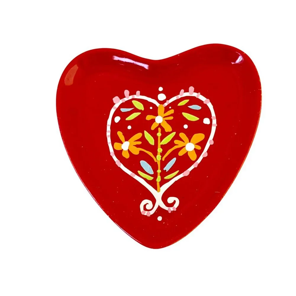 Department 56 Ceramic Trinket Dish Plate Heart Flowers Set of 3